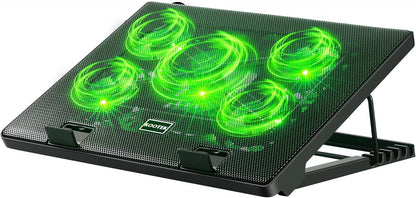 Kootek Laptop Cooling Pad, Laptop Cooler with 5 Quiet Fans for 12"-17" Computer PC Notebook Gaming Laptop Fan, Height Adjustable Laptop Cooling Stand Laptop Accessories, Green