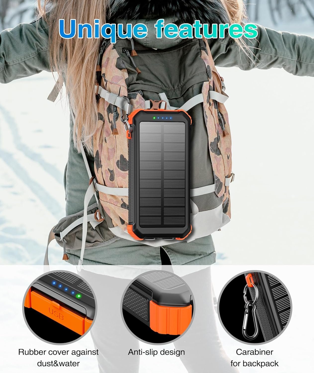 LATIMERIA Solar Charger Power Bank, 45800mAh Portable Phone Charger with USB C in/Output, 5V3.1A QC 3.0 Fast Charging for Cellphone, External Battery Pack Compatible with iPhone Samsung Google etc