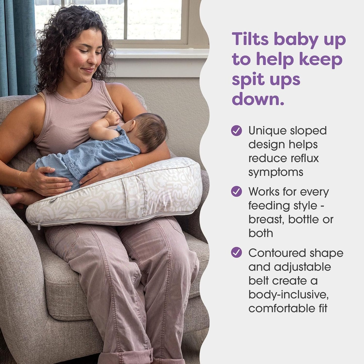 Boppy Uplift Nursing Pillow, Cream Retro Squiggles, Designed to Help Reduce Reflux Symptoms for Breastfeeding, Bottle Feeding or Combo-Feeding; Plus-Sized, Comfortably Contoured Feeding Pillow