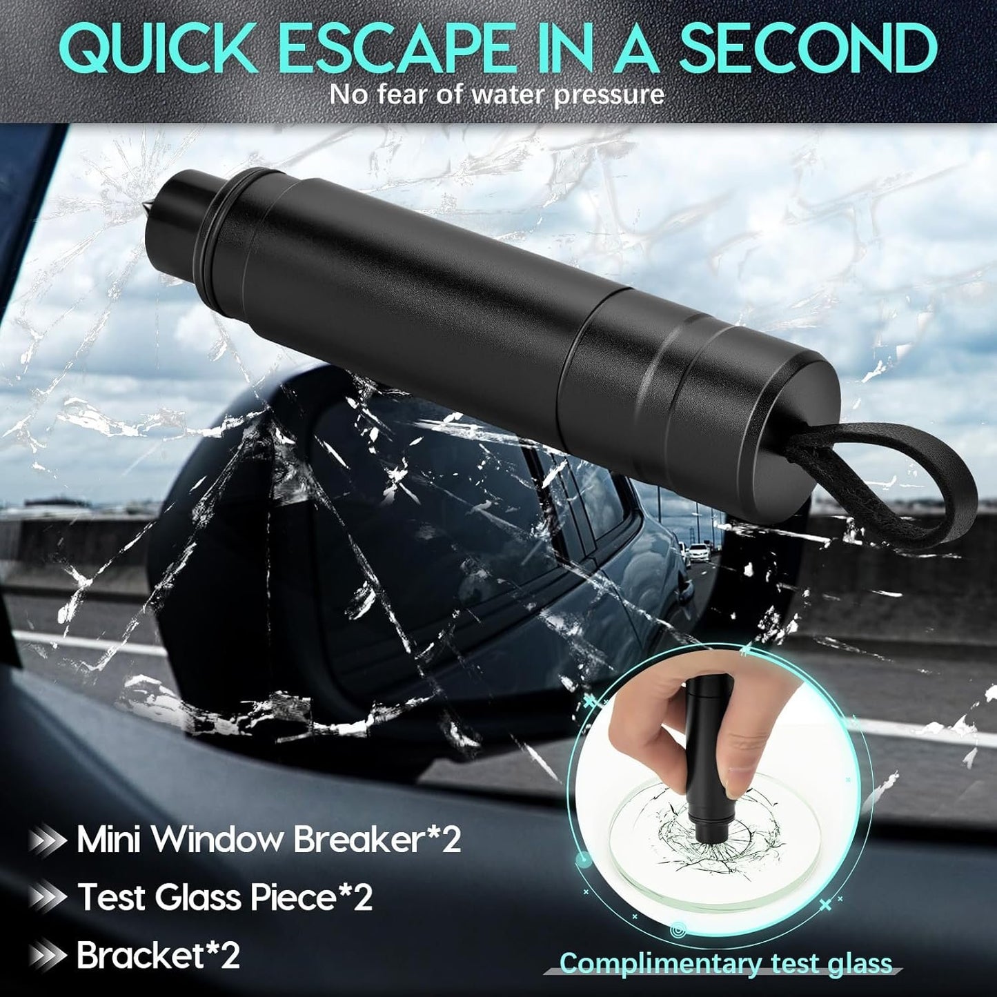 Milifox 2 Pack Car Window Breaker Seatbelt Cutter, 2-in-1 Emergency Auto Glass Breaker Tool, Artistic, Practical, a Must Have Car Safety Hammer Escape Tool for Every Vehicle