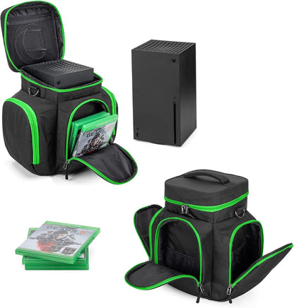 Trunab Console Carrying Case Compatible with Xbox Series X, Travel Bag with Multiple Storage Pockets for Xbox Controllers, Games, Cables and Other Accessories, Green (Patented Design)