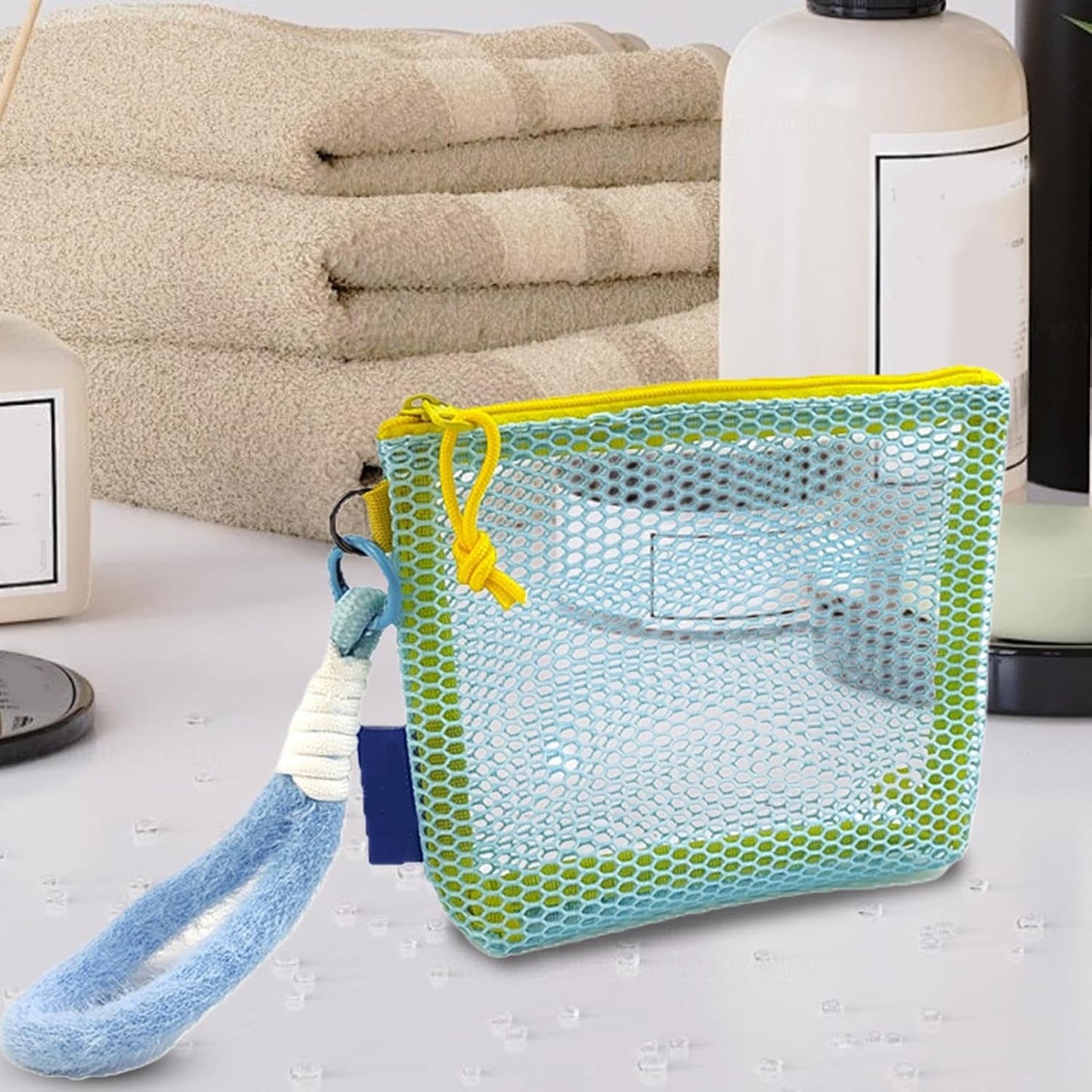 Clear Travel Makeup Bag, Lightweight Toiletry Organizer with Net Pockets 5,90inch, Portable Cosmetic Bag for Daily Use, Gym, Car, Honeymoon, Vacation, Hiking, Dorm, Hotel