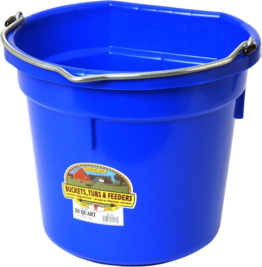 Little Giant® Flat Back Plastic Animal Feed Bucket | Animal Feed Bucket with Metal Handle | Horse Feed & Water Bucket | 20 Quarts | Blue