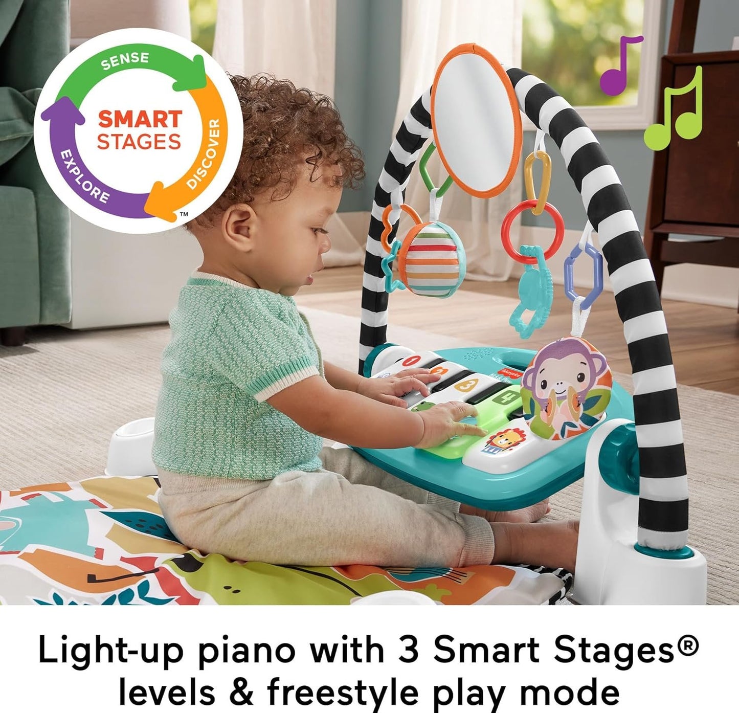 Fisher-Price Baby Musical Toy Set Glow and Grow Kick & Play Piano Gym Blue Playmat with 2 Rattle Maracas for Newborns Ages 0+ Months