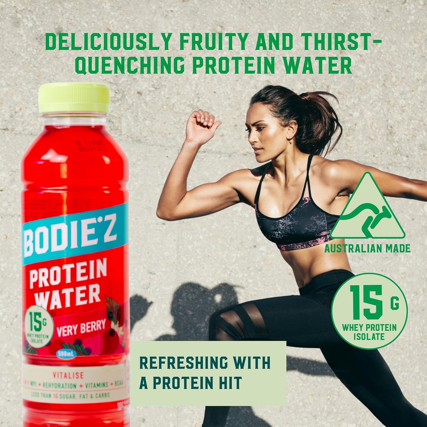 BODIE’Z Vitalise 15g Whey Protein Water - Pre-Mixed Protein Powder Drink, Less than 1g Sugar Fat and Carbs, 11 Vitamins and Minerals, Refreshing Supplement for Post Workout, 500ml Very Berry 6 Pack