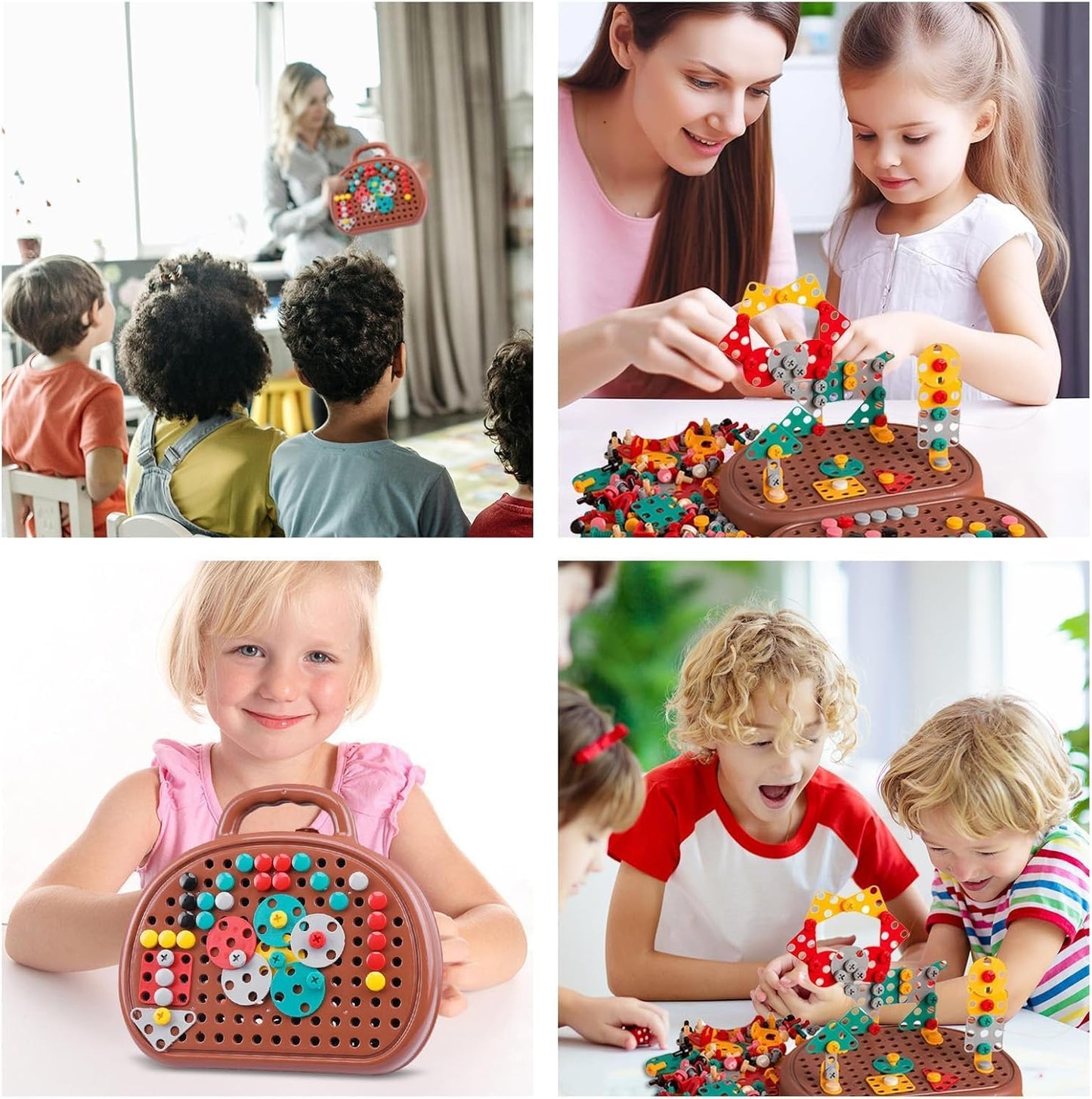 Montessori Toys Tool Set Play Toolbox for Boys Ages 3-12 Years Old, Bear Tool Box Fine Motor DIY STEM Toy, Puzzle Game Toy Set with Electric Drill Screw Tool Set, Creative Kids