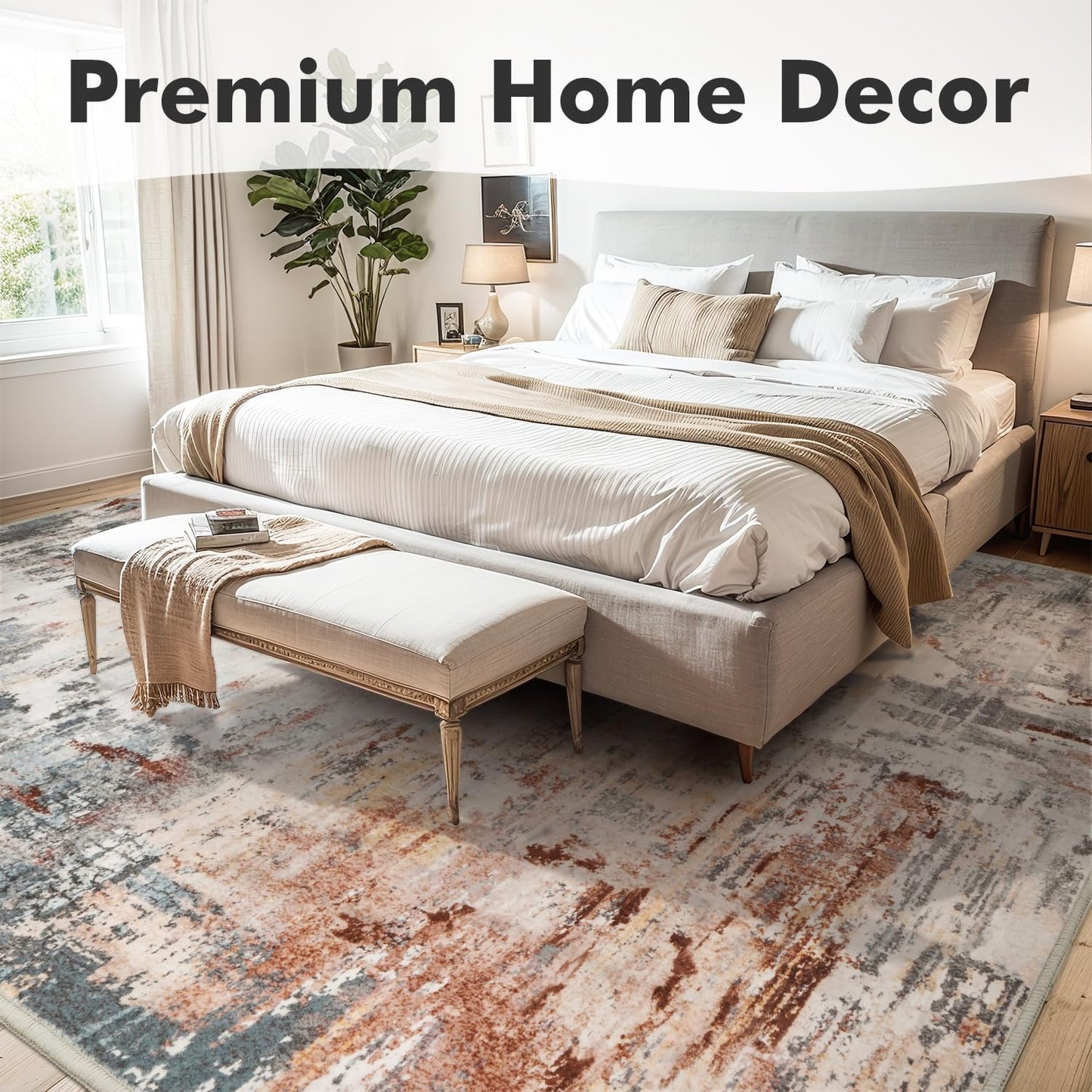 5x7 Abstract Rugs for Living Room-Washable Area Rug-Soft Rug for Bedroom-Neutral Non Slip Indoor Floor Carpet for Apartment Dining Room Nursery Home Decor