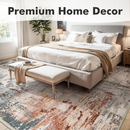 5x7 Abstract Rugs for Living Room-Washable Area Rug-Soft Rug for Bedroom-Neutral Non Slip Indoor Floor Carpet for Apartment Dining Room Nursery Home Decor