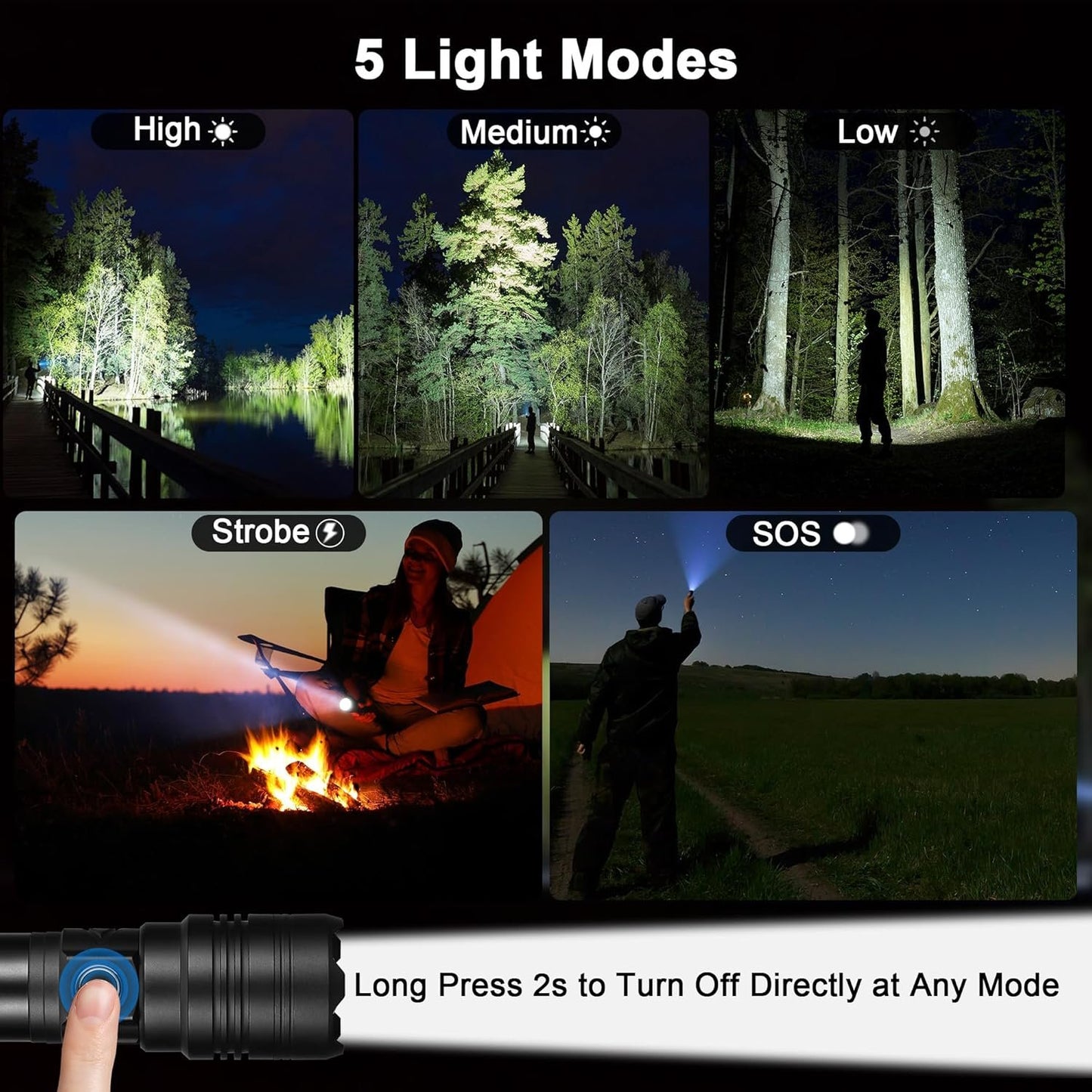 Rechargeable Flashlight 200000 High Lumens, Tactical Led Flashlight with LCD Display, Brightest Flashlight Powerful XHP70.2, Flash Light IPX7 Waterproof for Camping, Hiking, Emergency Gift