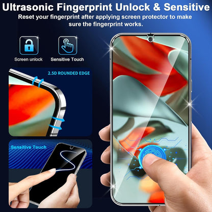 [3+3 Pack] Glass Screen Protector for Google Pixel 9 Pro 5G 6.3 Inch, 9H Tempered Glass, Ultrasonic Fingerprint Unlock,HD Clear Case Friendly for Google Pixel 9 Pro Tempered Glass Screen Protector