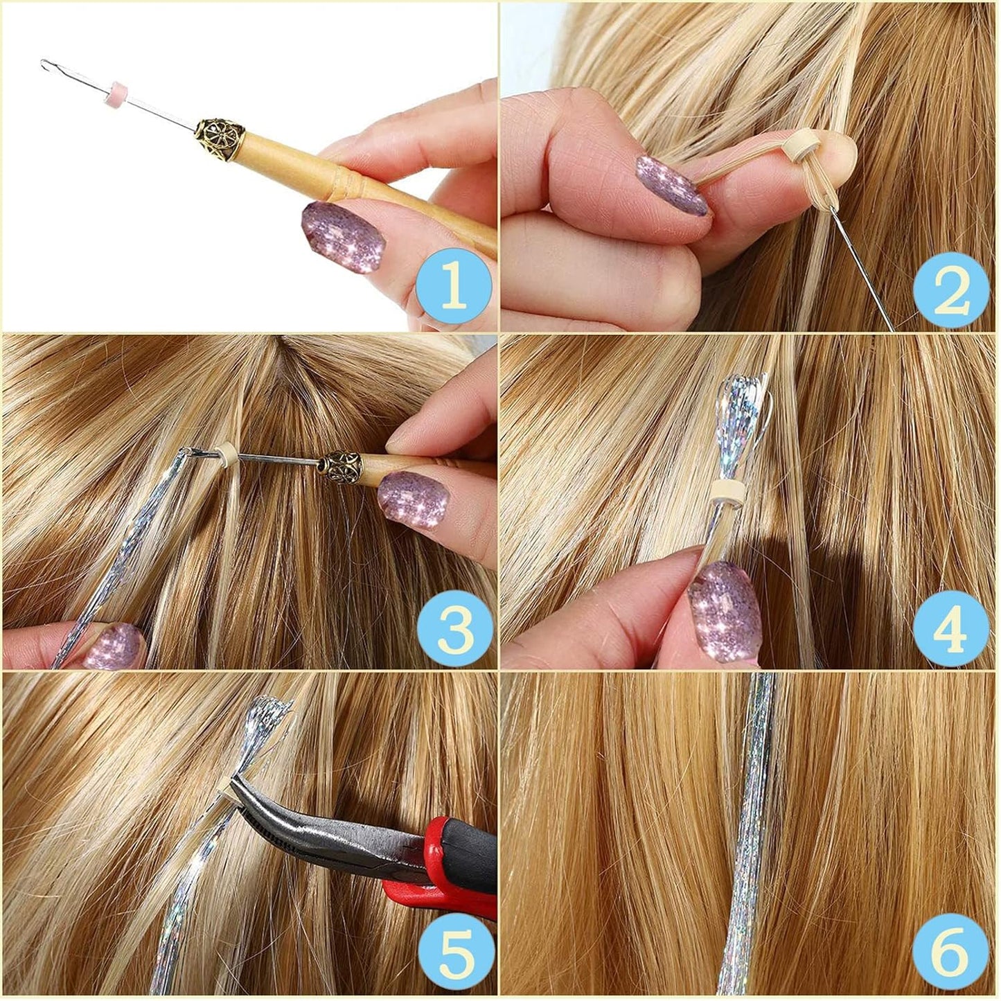 Hair Tinsel Kit (48 Inch, 20 Colors, 6000 Strands), Glitter Tinsel Hair Extensions with Tools - Fairy Hair Tinsel Heat Resistant Accessories for Women Girls Kids