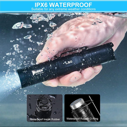 WUBEN L50 LED Torch Rechargeable Flashlight with High Lumens, 1200 Lumens Super Bright Pocket Torch, 5 Modes & IP68 Waterproof Handheld Tactical Flashlight for Camping, Hiking, Emergency, Gift (Black)