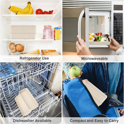 Yirochan 3 Layer Bento Box for Adults, 4-in-1 Meal Prep Container with Fork & Spoon, 1000ml Food Storage for Men Women Student School Office, Microwave Dishwasher Safe Available (Beige)