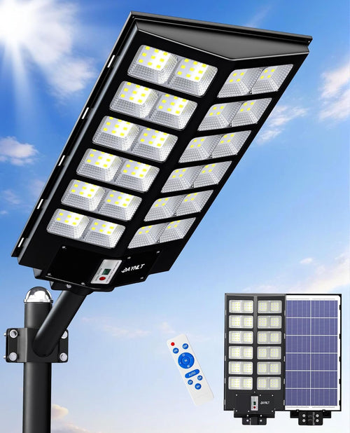 JAYNLT Y-9500W Solar Street Lights Outdoor,6500K Commercial Parking Lot Lights Dusk to Dawn, Waterproof Solar Security Flood Lamps with Motion Sensor and Remote for Yard, Garage, Driveway