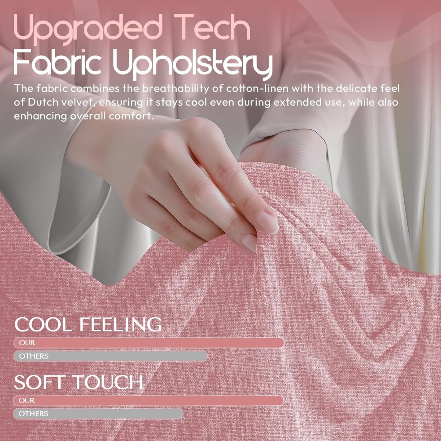 Dowinx Fabric Gaming Chair with Pocket Spring Cushion,Breathable Computer Chair with Massage Lumbar Support and Footrest,High Back Game Office Chair for Adult,Pink