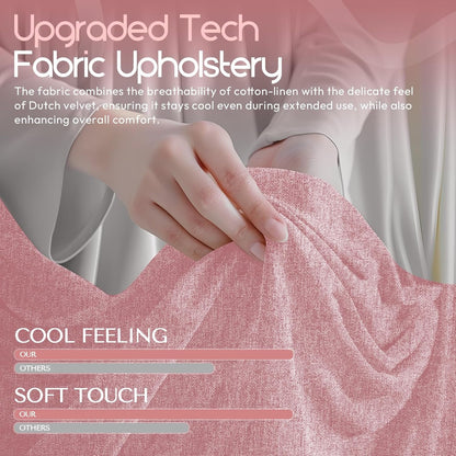 Dowinx Fabric Gaming Chair with Pocket Spring Cushion,Breathable Computer Chair with Massage Lumbar Support and Footrest,High Back Game Office Chair for Adult,Pink