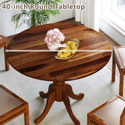 SILKYDRY 40-inch Round Dining Table, Rubber Wood Kitchen Dinette Table for 4 with Circle Tabletop & Pedestal Base, Mid Century Modern Dinette for Gathering, Leisure, Apartment, Bar (Walnut)