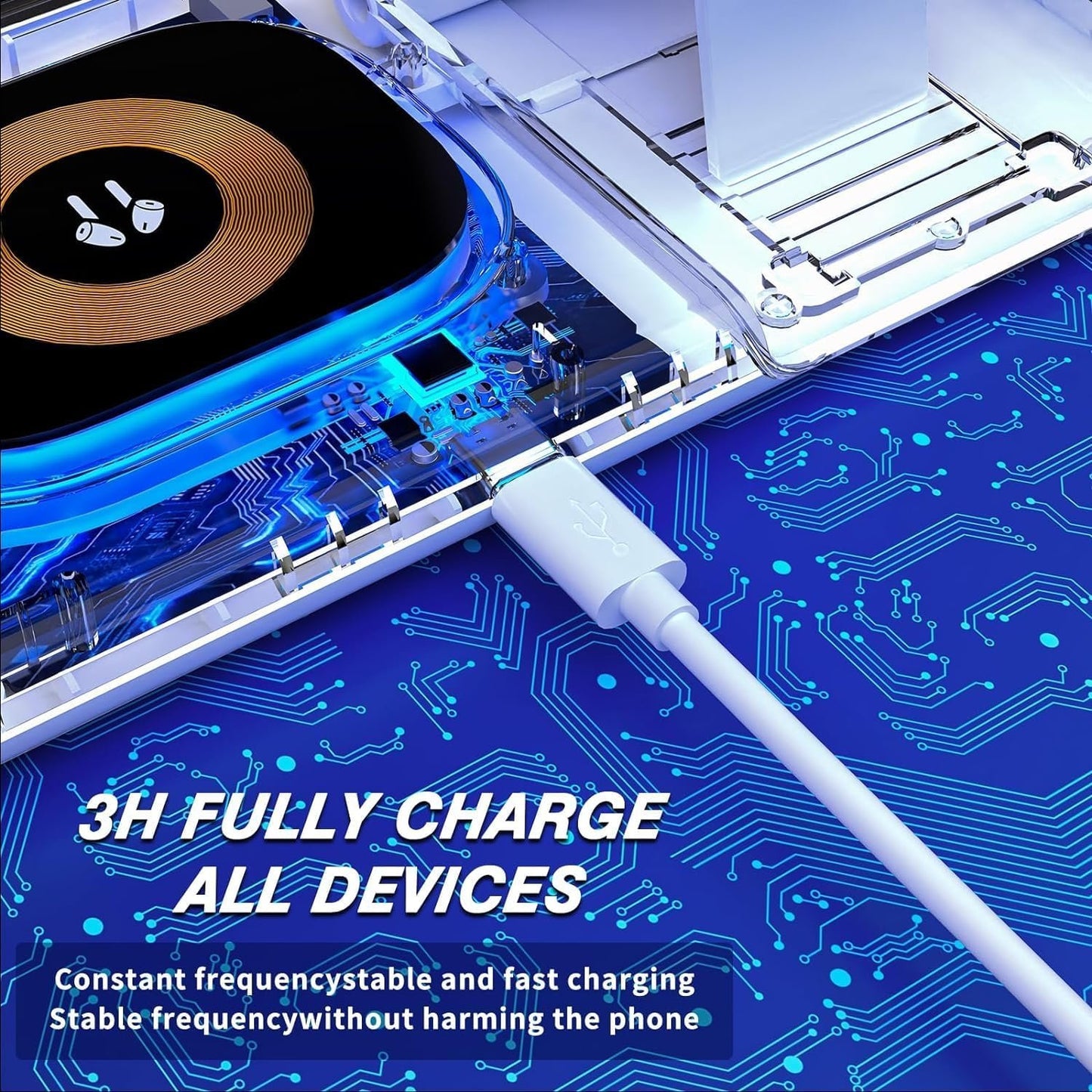 ZHAM 4in1 Foldable Wireless Charger, Total 23W Fast Wireless Charging Station Compatible with iWatch 8/7/SE/6/5/4/3/2,Air Pods 3/2/Pro,iPhone 14 13 12 11 Series/Samsung Galaxy S Note (White)