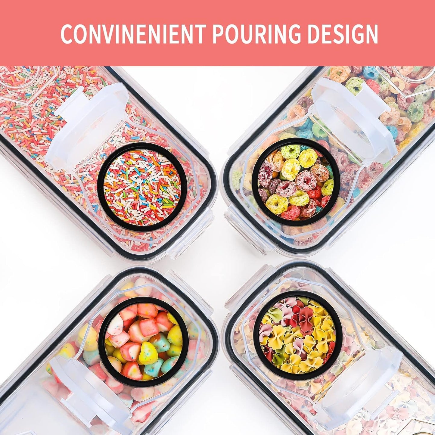 Large Dry Food Storage Containers with Lids, PRAKI 6PCS 4L Airtight Cereal Containers Storage, Leak-proof Canister Set for Kitchen Pantry Organizers and Storage with 20 Labels & Marker