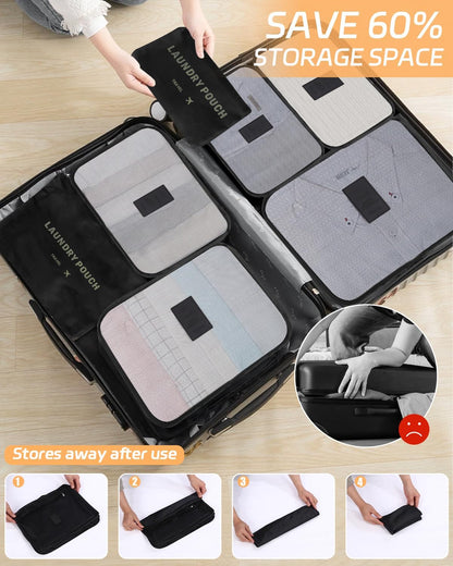 SOBEAU 12-Piece Suitcase Organizer Set, Suitcase Organizer, Packing Cubes for Travel, Bags for Clothes, Shoes, Classified Storage, Waterproof, Space-Saving (Black)