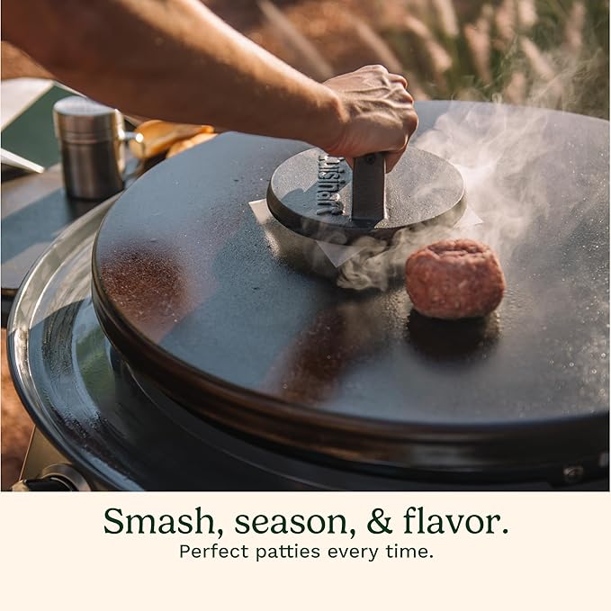 Cuisinart 6.5" Cast Iron Smashed Burger Press, Juicy and Crispy Burgers for BBQs, Cookouts
