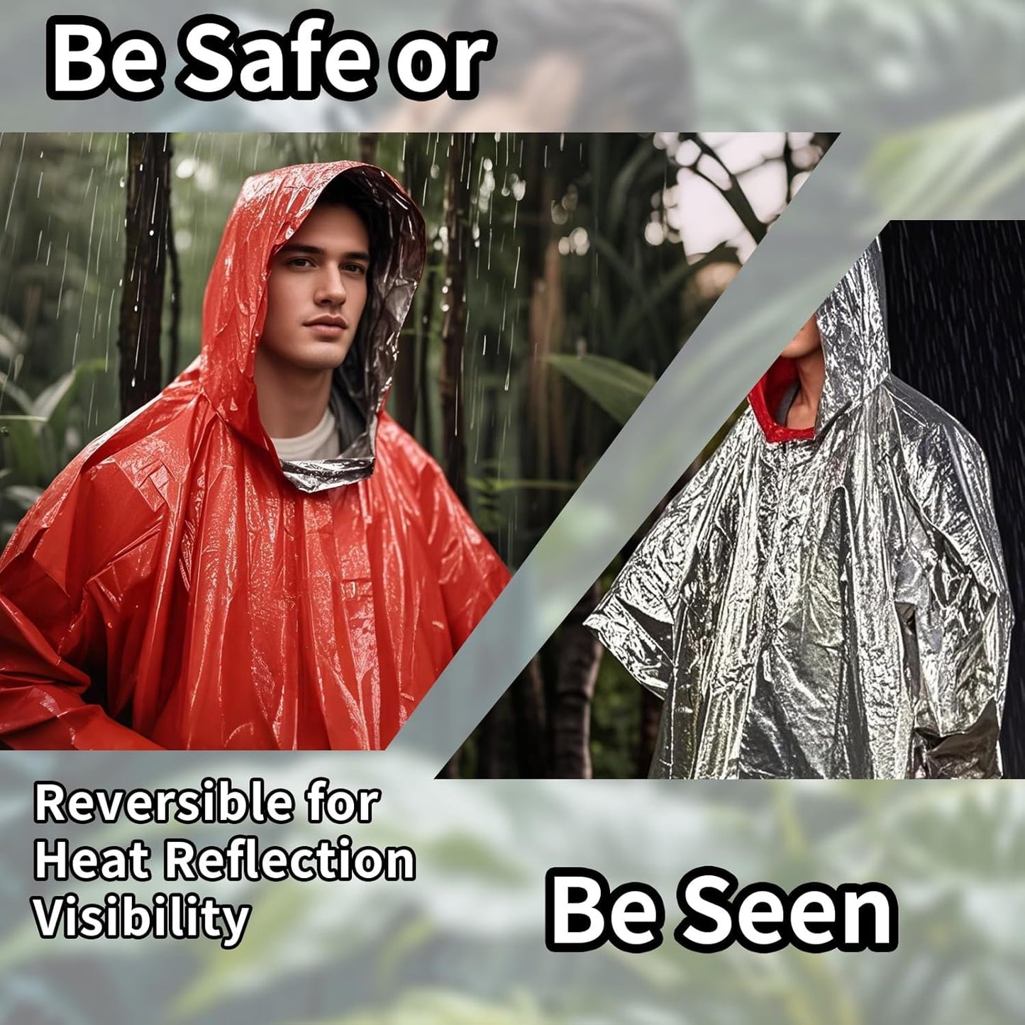 Survival Kit Emergency Blanket & Poncho - Waterproof Windproof Rain Poncho with Mylar Liner for Camping & Hiking Equipment, Outdoor Gear, Car Emergencies（4 Pack）