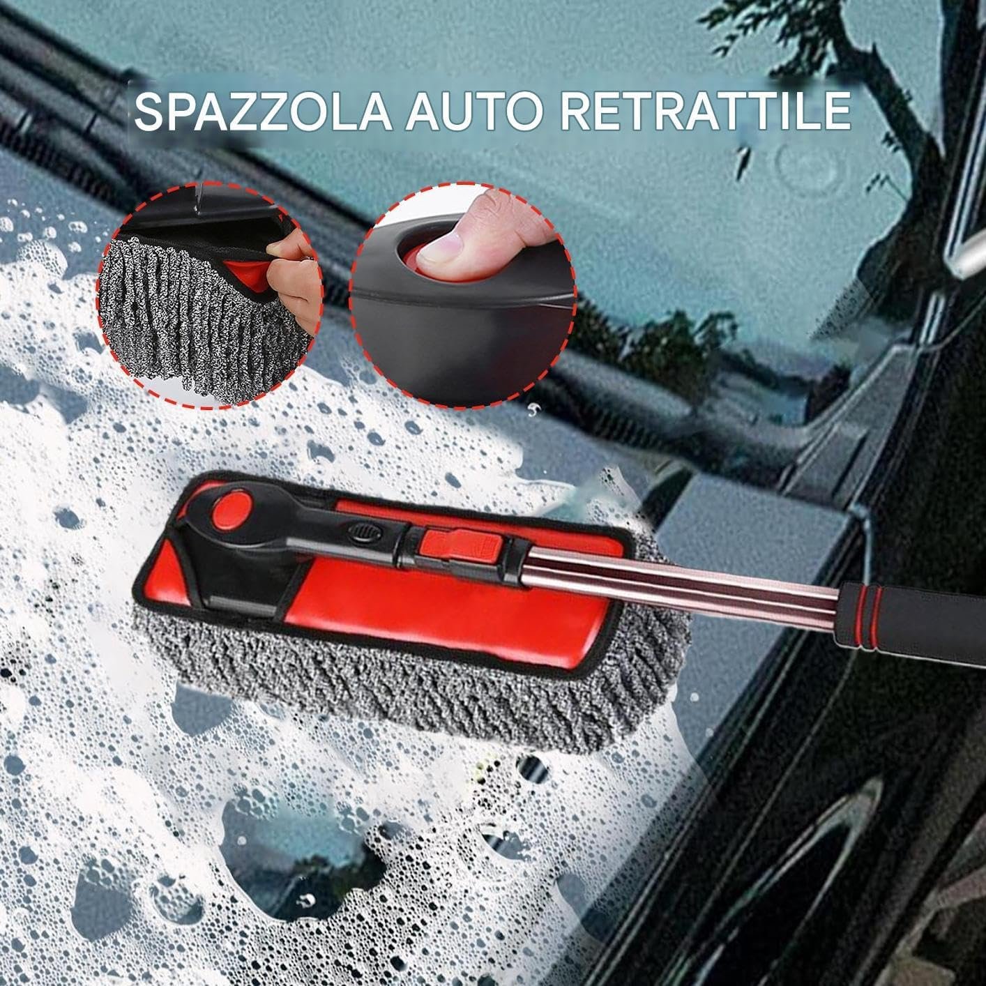 Nuhjytgf Car Washing Brush, Windshield Cleaning Tool, Auto Detailing Mop, 360 Degree Rotating Head, Extendable Lightweight Handle, 80 x 105 cm for Windshields, And Car Bodies