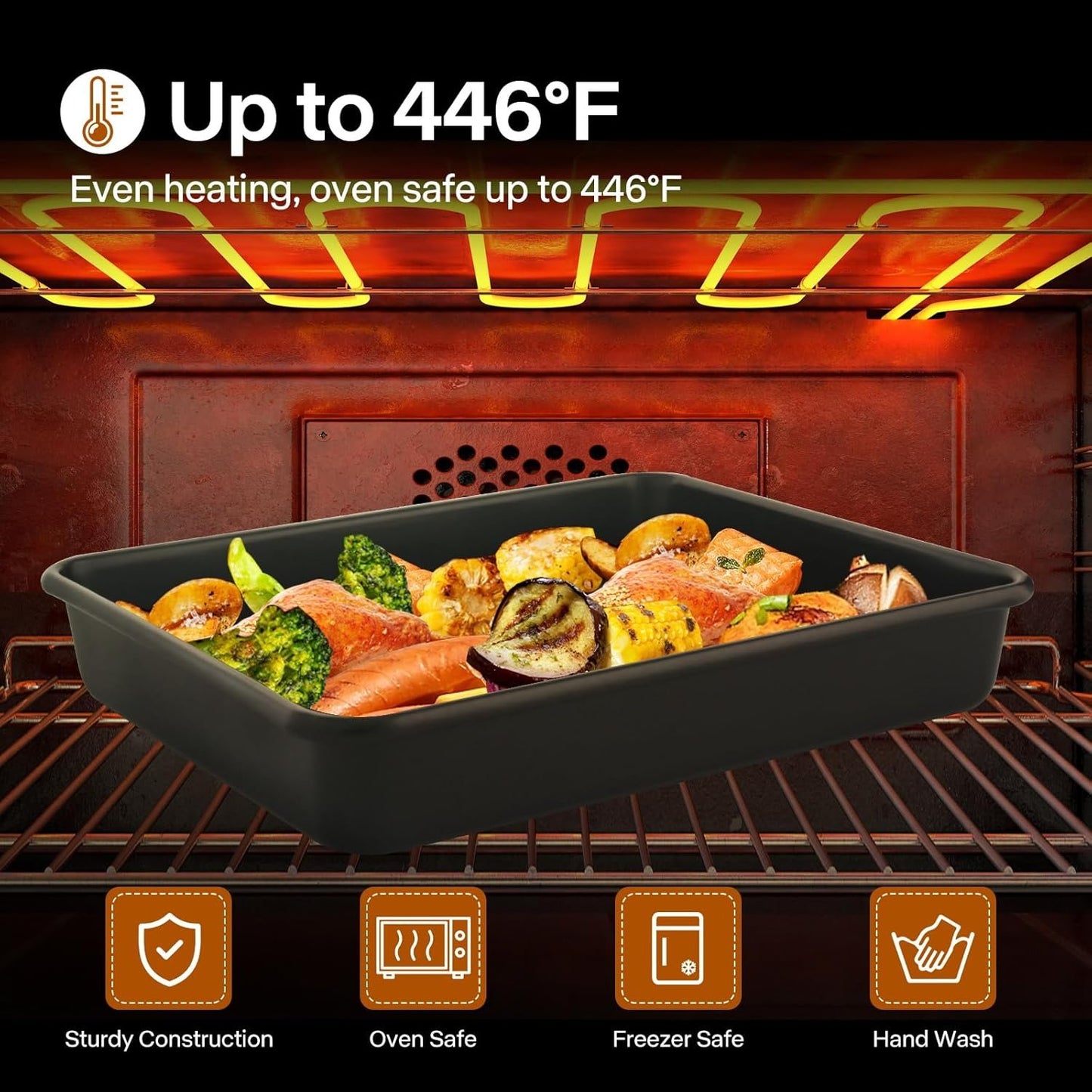 Barlket Black Deep Baking Pans Set Nonstick 9/11/13 Inch Rectangle Cake Pan Heavy Duty Thickness Bakeware for Toaster Oven, Thanksgiving Christmas Roast Turkey, 3-Pack