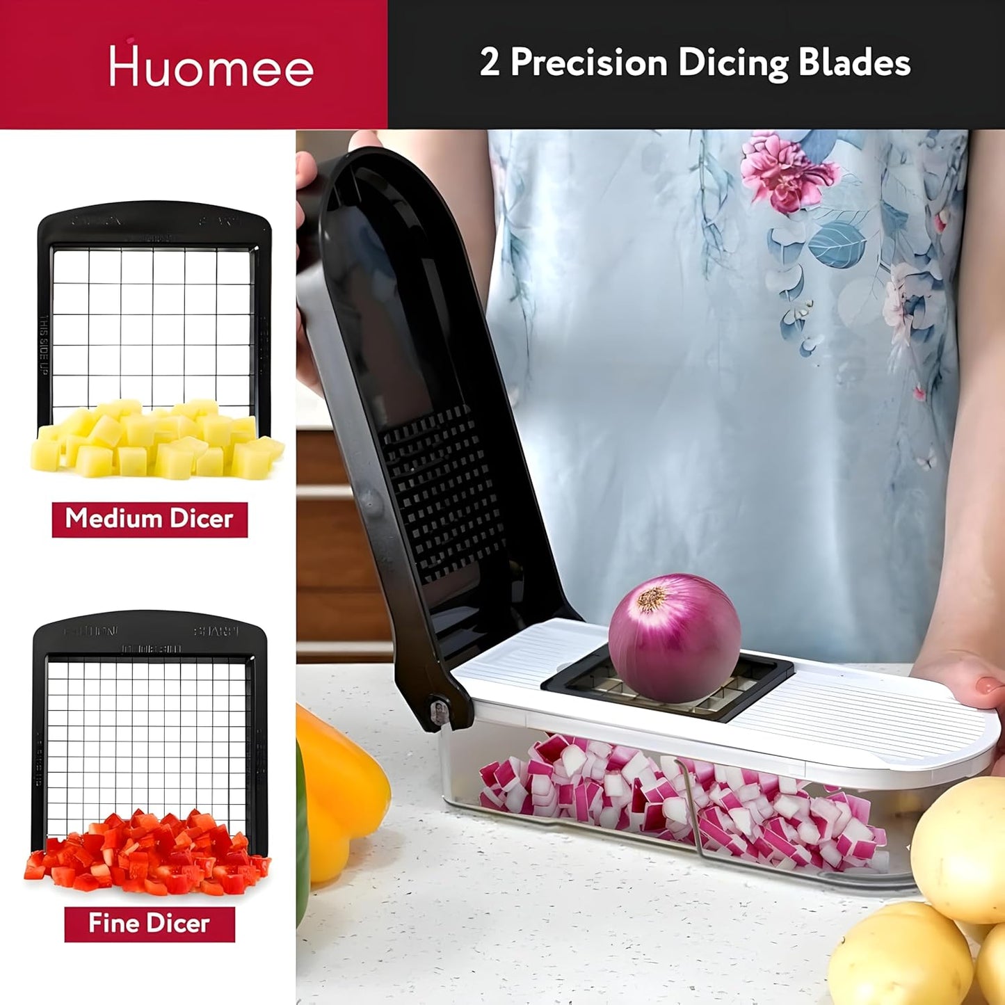 All-in-1 Vegetable Chopper Cutter (Upgrade), Premium Onion Veggie Chopper Dicer, Premium Food Salad Chopper, Mandoline Slicer Grater, top Kitchen Tools & Gadgets, 1.2L BPA-Free Container with Peeler