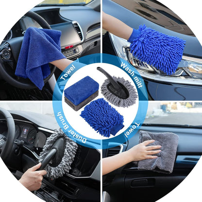 AUTODECO 33Pcs Car Wash Detailing Kit Cleaning Kits with Foam Gun Sprayer Brush Large Wash Mitt Towels Complete Interior Exterior Car Washing Supply Set Blue