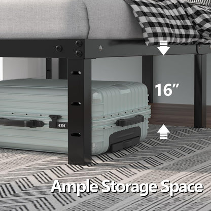 King Bed Frames, 16 Inch Bed Frames King Size Metals Platforms Bed Frames Not Boxs Spring Needed and Heavy Duty Steel Slats