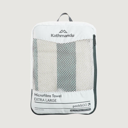 Kathmandu Microfibre Extra Large Compact Lightweight Quick Drying Soft Towel Unisex Silver Grey/Dark Spruce Stripe XL