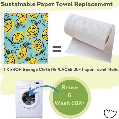 EKOH Swedish Dishcloths for Cleaning Kitchen & Home - Pack of 2 Prints - Eco Sponge Cloths Zero Waste Dish Towels - Plastic Free Reusable Wipes- Gift Set of 2 Cleaning Cloths (Orange Blue Lemons, Papaya Lemon Fruit)