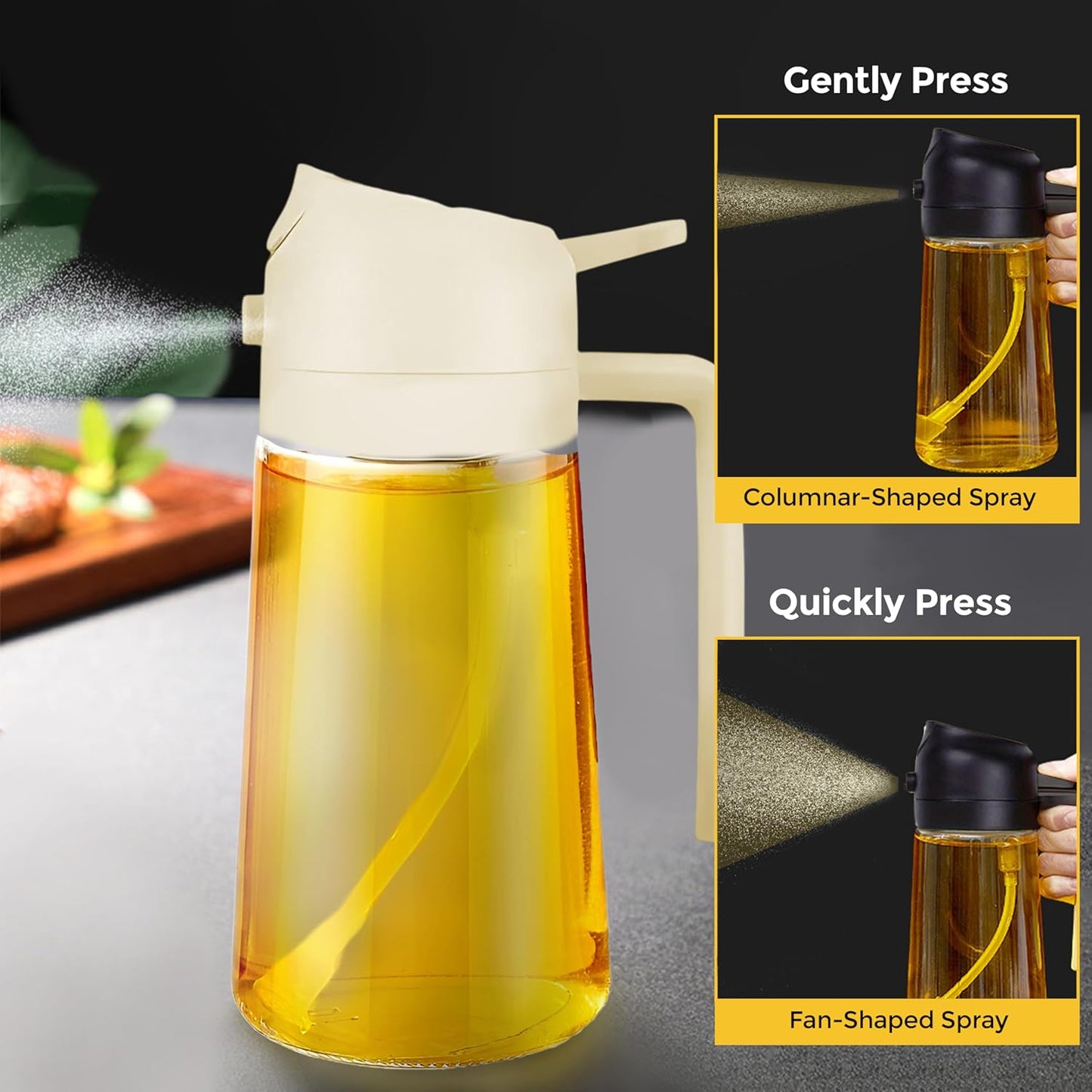 WEARPEER 16oz/470ml 2-in-1 Glass Olive Oil Sprayer & Dispenser – Premium Oil Spray Bottle for Cooking, Air Fryer, Salad, BBQ & Frying – Food-Grade kitchen tools & gadgets & Oil Dispenser Bottle