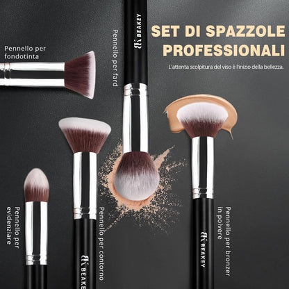 BEAKEY Premium Synthetic Makeup Brushes Set for Foundation Powder Blush Eyeshadow Brush Set Make Up Brush Kit with Sponge and Blender Beauty (10+2pcs, Black/Silver)