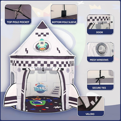 Rockets Kids Play Tent for Indoor Outdoor Astronauts Spaceship Play Tent Kids Large Playhouse Pop Up Tent Rocket Planets Space Kids Play Tent for Boys & Girls Birthday Gift