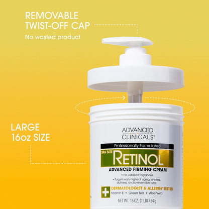 Advanced Clinicals Retinol Body Lotion & Face Moisturizer | Visible Anti Aging Skin Care Retinol Body Cream For Women & Men Targets Look Of Fine Lines, Wrinkles & Crepe Looking Dry Skin, 16OZ, 2-Pack