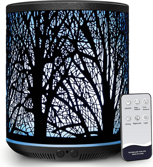 Sunfuny Essential Oil Diffuser, Aromatherapy Metal Oil Diffuser 400ml with Remote Control, Ultrasonic Aroma Diffuser Mini Air Humidifier Fragrance Vaporizer with 7 Color LED Light (Black Forest Iron)