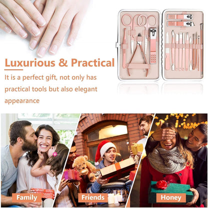 Nail Clippers 18 pcs Manicure Set Nail Scissors Cuticle Remover for Men Women Stainless Steel Nail Care Grooming Kit with Leather Case for Travel & Home