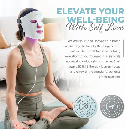 Nourished Bodynskin 7 Colors LED Face Mask with Near-Infrared - Blue, Red Light Therapy for Face - 114 LEDs - Skincare Tool for Wrinkles, Anti-Aging