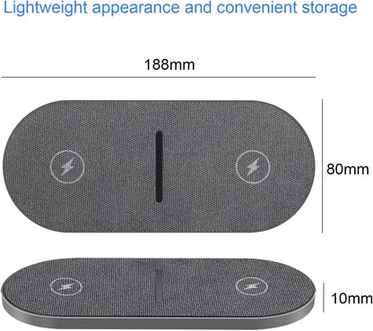 FDGAO Dual 20W Wireless Charger 2 in 1 Fast Wireless Charging Pad Station for iPhone 16 Pro Max/16 Pro/15/14/13/12/11/XS/XR/8 Plus, Airpods, for Samsung Galaxy/Note, Galaxy Buds (with AC Adapter)