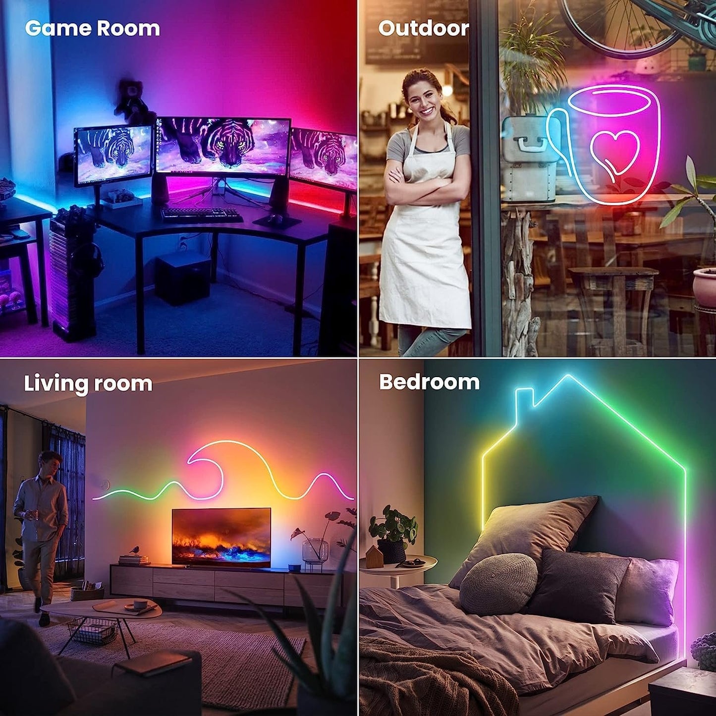 Neon Rope Strip Lights 5m RGBIC Flow LED Lights - Outdoor IP67 Waterproof, Voice Control with Alexa/Google, Music Sync via Built-in Mic, Flexible DIY Design for Bedroom, Gaming Room, Party Decor