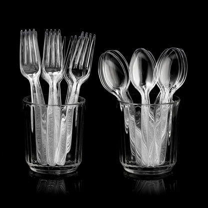 Clear Plastic Cutlery Set - (Bulk Pack 360 Pcs) Plastic Utensils Heavy Duty, 180 Plastic Forks and 180 Spoons, Silverware Sets for Party Supplies, Dinners, Take-Out, Catering, Food Services