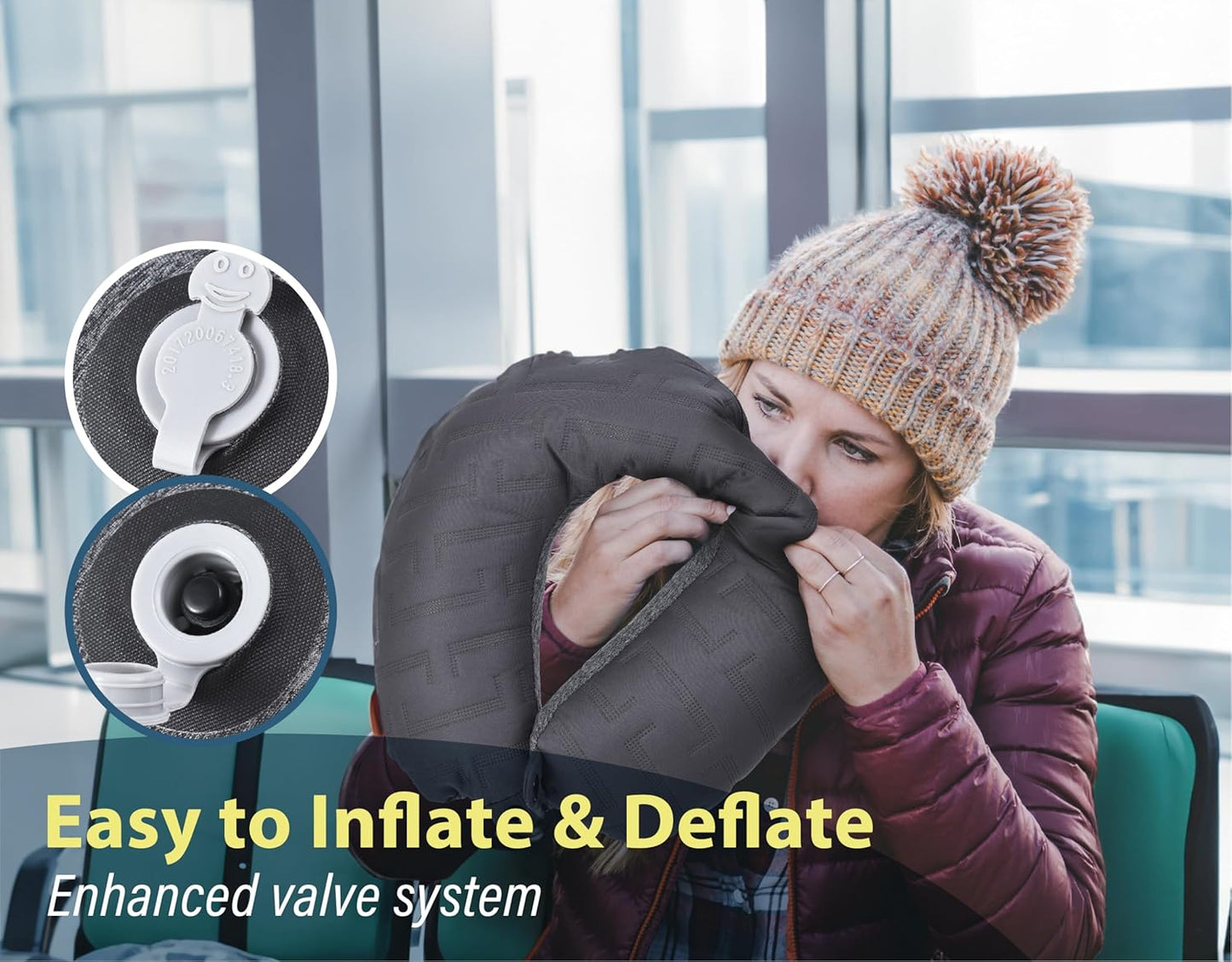 TREKOLOGY Inflatable Neck Pillow for Sleeping with Removable Pillow Covers, Inflatable Travel Pillow for Airplanes, Inflatable Neck Pillow Airplane, Travel Neck Support Pillow Blow Up Pillow