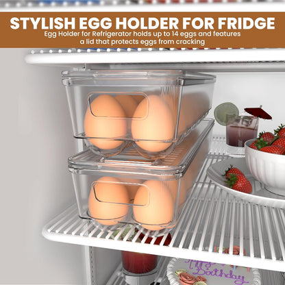 Utopia Home Egg Container With Lid and Handle for Refrigerator - Pack of 3 - Clear Stackable Egg Holder for Kitchen Storage and organization