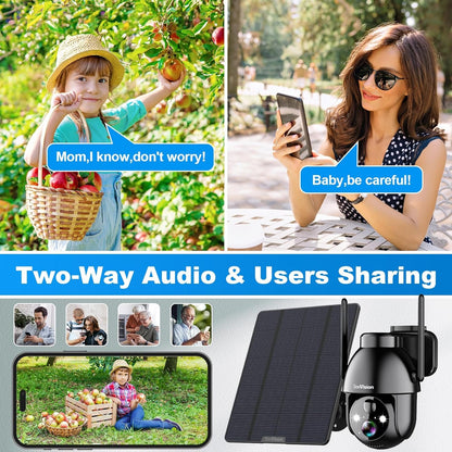 4G LTE Cellular Solar Security Cameras Wireless Outdoor, Solar Powered 3MP Camera 2K No WiFi Security Camera, PIR Motion Detection,Siren,Color Night Vision, SD/Cloud Storage (SIM Card Included)