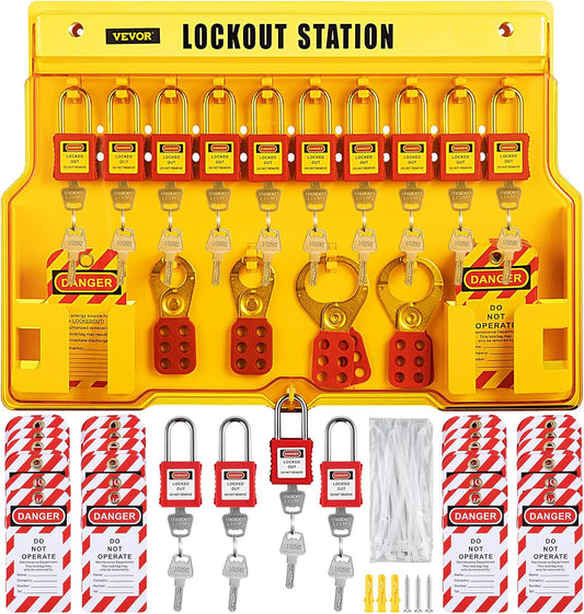 VEVOR 58 Pcs Safety Lock Tagout Kit, Safety Padlock Set with Tagout Station 22 x 15.5 inches, Use for Machinery, Electrical Equipment, Industrial Work etc.