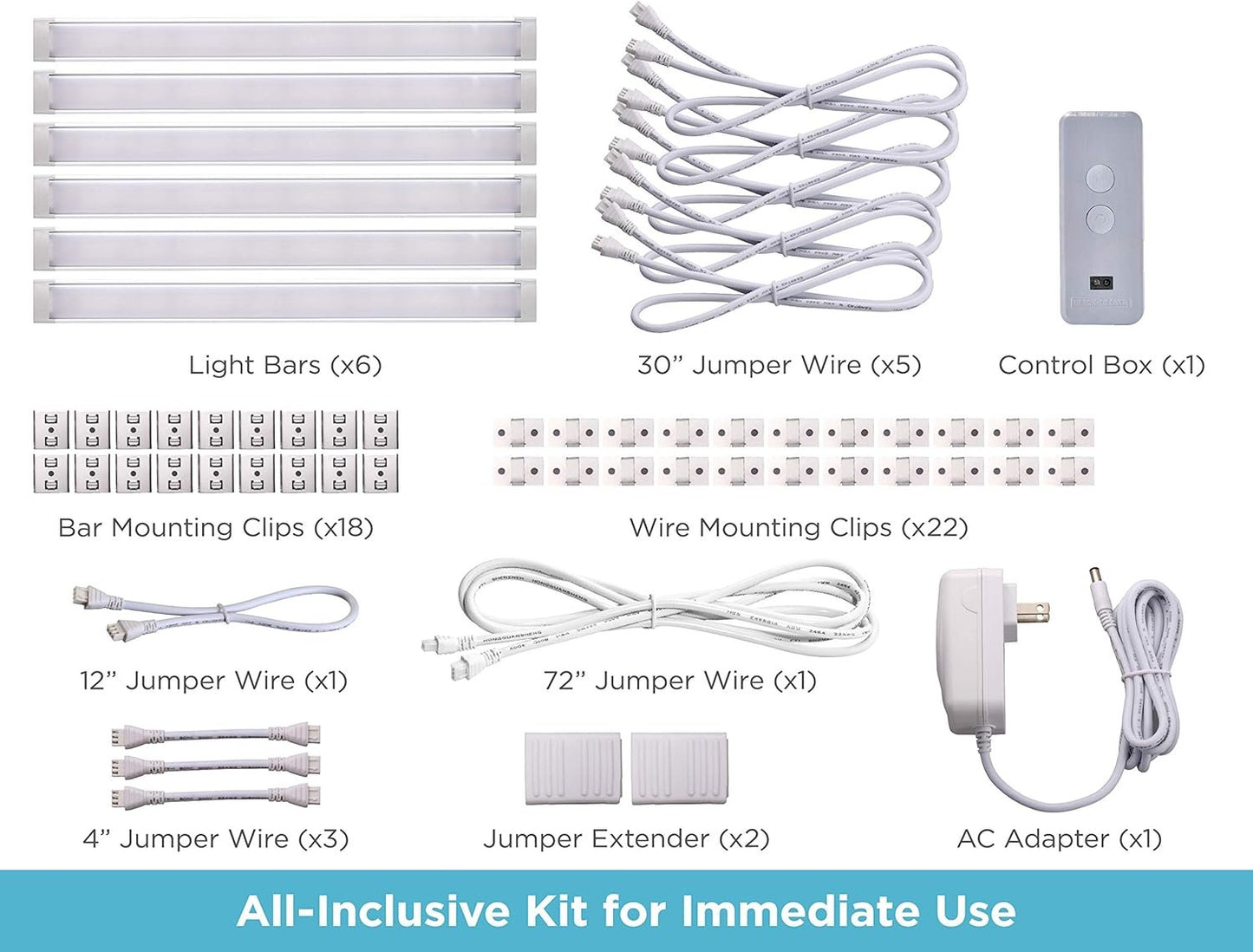 BLACK+DECKER Works with Alexa Smart Under Cabinet Lighting Kit, Adjustable LEDs, (6) 9" Bars - A Certified for Humans Device