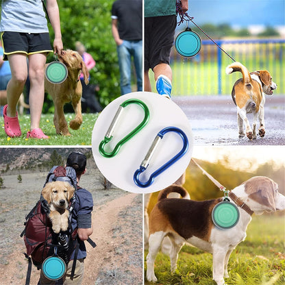 Silicone Feeding Watering Bowls with Lids and Carabiners, 2Set Dog Bowls Pet Collapsible Bowl with Covers and Carabiners, Silicone Collapsible Pet Dog Cat Food Water Bow with Covers and Carabiners