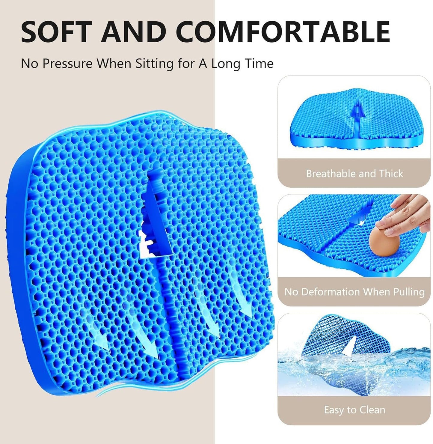 Tsmertor Gel Seat Cushion for Office Chair 3.54in Thick Ergonomic Gel Cushion Seat Pad for Long Sitting Relieve Sciatica Back,Pressure Sore&Ulcer Pain for Wheelchair Office Chairs Car Seats